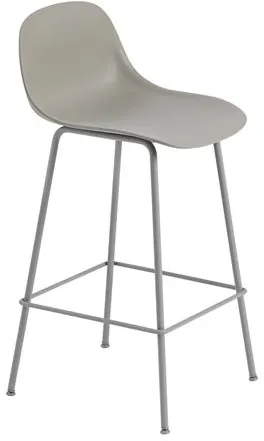 Muuto Fiber Barstol med Tube Base och Ryggstöd Grå/Grå H87,5 cm