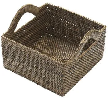 Brödkorg Bastian, kvadrat, ljus/mörk nitoflät, 18x18xH9,5 cm